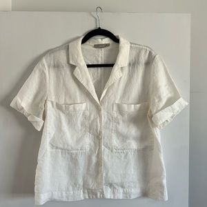 Everlane 100% linen button up short sleeve top | white | size M